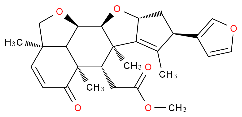 methyl 2-[(1R,2S,4R,6R,9R,10S,11R,15R,18S)-6-(furan-3-yl)-7,9,11,15-tetramethyl-12-oxo-3,17-dioxapentacyclo[9.6.1.0<sup>2</sup>,<sup>9</sup>.0<sup>4</sup>,<sup>8</sup>.0<sup>1</sup><sup>5</sup>,<sup>1</sup><sup>8</sup>]octadeca-7,13-dien-10-yl]acetate_分子结构_CAS_126005-94-5