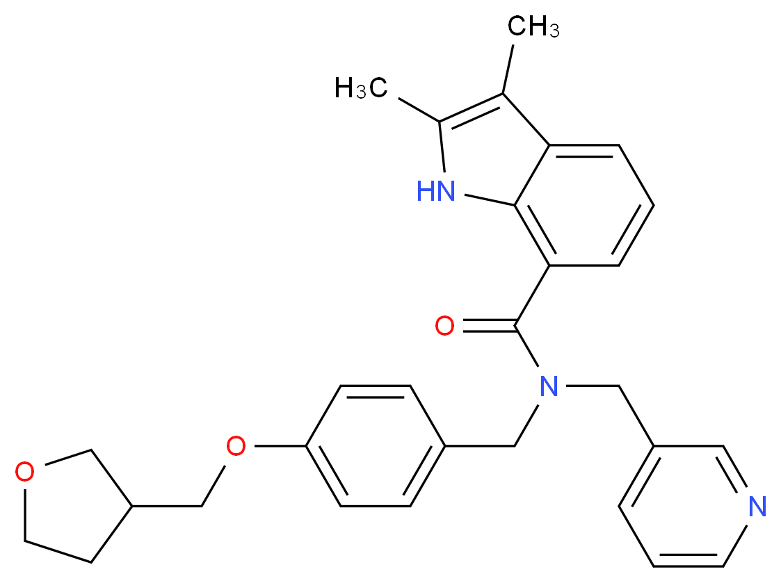 2,3-dimethyl-N-(3-pyridinylmethyl)-N-[4-(tetrahydro-3-furanylmethoxy)benzyl]-1H-indole-7-carboxamide_分子结构_CAS_)