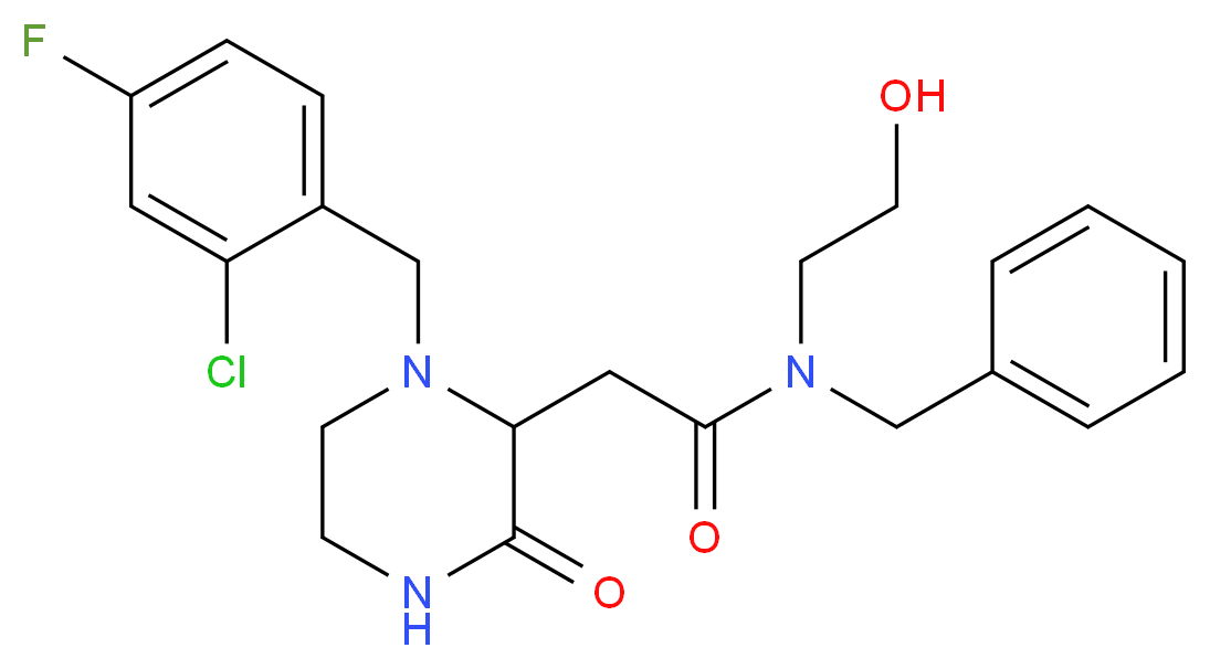 N-benzyl-2-[1-(2-chloro-4-fluorobenzyl)-3-oxo-2-piperazinyl]-N-(2-hydroxyethyl)acetamide_分子结构_CAS_)