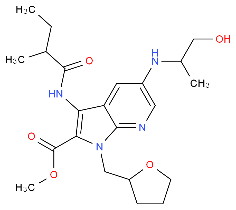 methyl 5-[(2-hydroxy-1-methylethyl)amino]-3-[(2-methylbutanoyl)amino]-1-(tetrahydro-2-furanylmethyl)-1H-pyrrolo[2,3-b]pyridine-2-carboxylate_分子结构_CAS_)