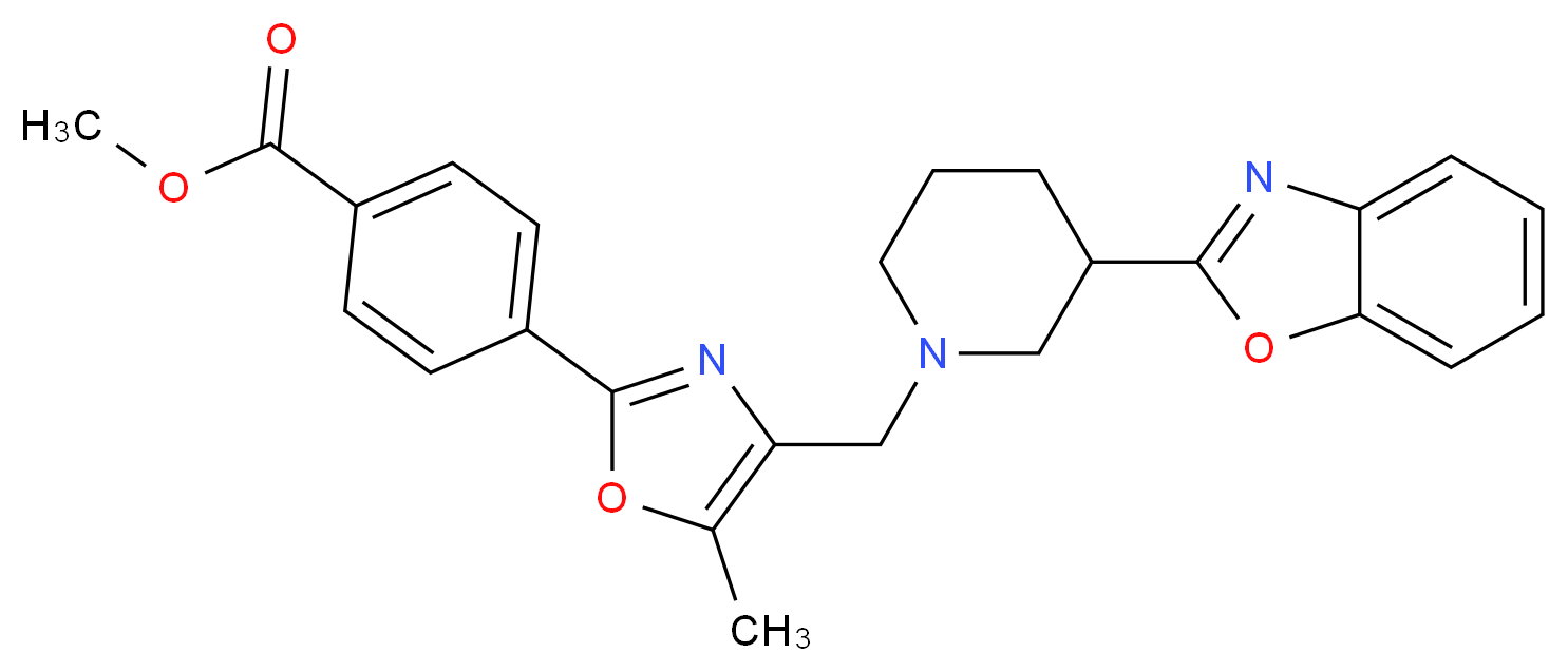 methyl 4-(4-{[3-(1,3-benzoxazol-2-yl)-1-piperidinyl]methyl}-5-methyl-1,3-oxazol-2-yl)benzoate_分子结构_CAS_)