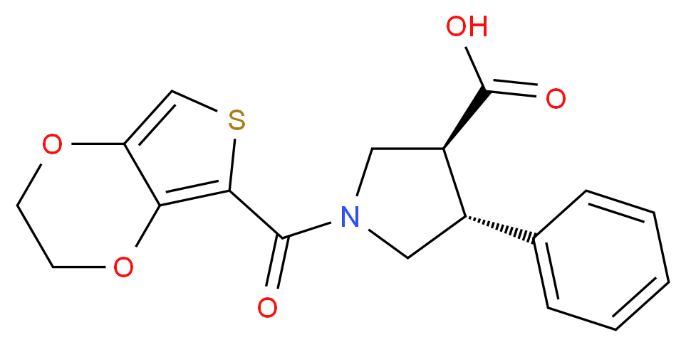 (3S*,4R*)-1-(2,3-dihydrothieno[3,4-b][1,4]dioxin-5-ylcarbonyl)-4-phenylpyrrolidine-3-carboxylic acid_分子结构_CAS_)