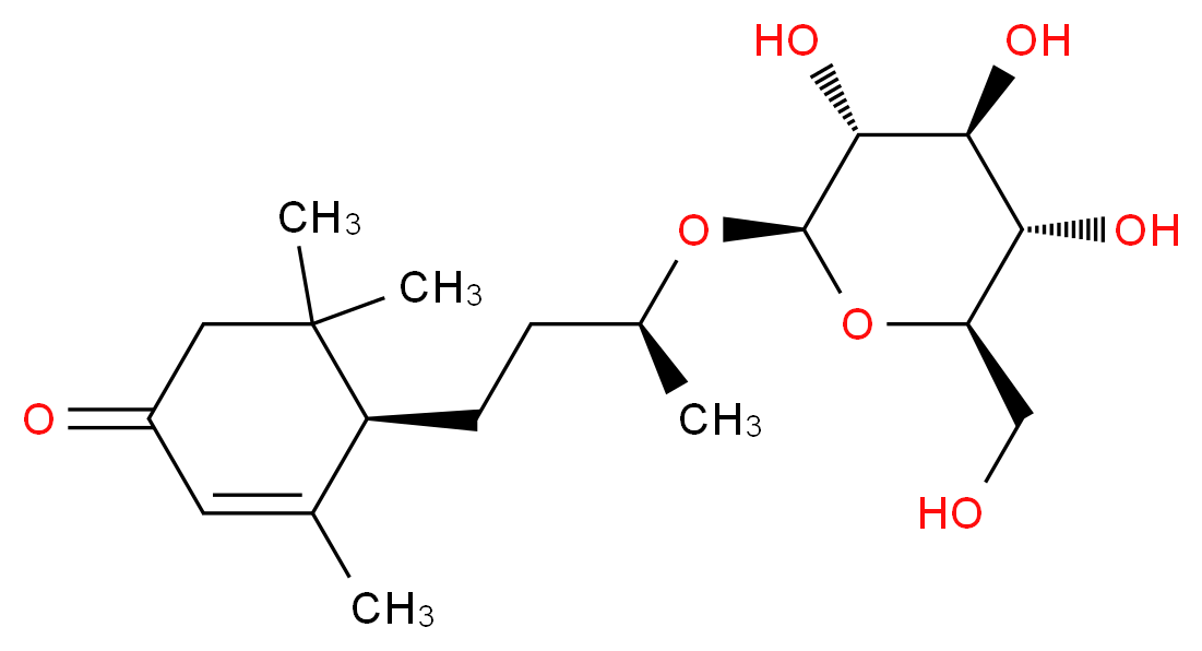 (4R)-3,5,5-trimethyl-4-[(3S)-3-{[(2R,3R,4S,5S,6R)-3,4,5-trihydroxy-6-(hydroxymethyl)oxan-2-yl]oxy}butyl]cyclohex-2-en-1-one_分子结构_CAS_135820-80-3