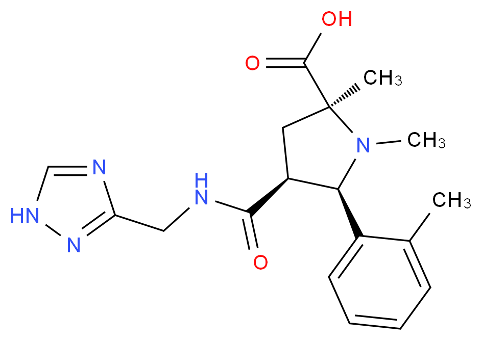 (2S*,4S*,5R*)-1,2-dimethyl-5-(2-methylphenyl)-4-{[(1H-1,2,4-triazol-3-ylmethyl)amino]carbonyl}pyrrolidine-2-carboxylic acid_分子结构_CAS_)