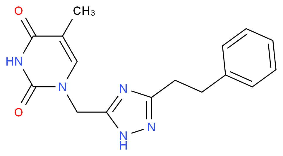 5-methyl-1-{[3-(2-phenylethyl)-1H-1,2,4-triazol-5-yl]methyl}pyrimidine-2,4(1H,3H)-dione_分子结构_CAS_)