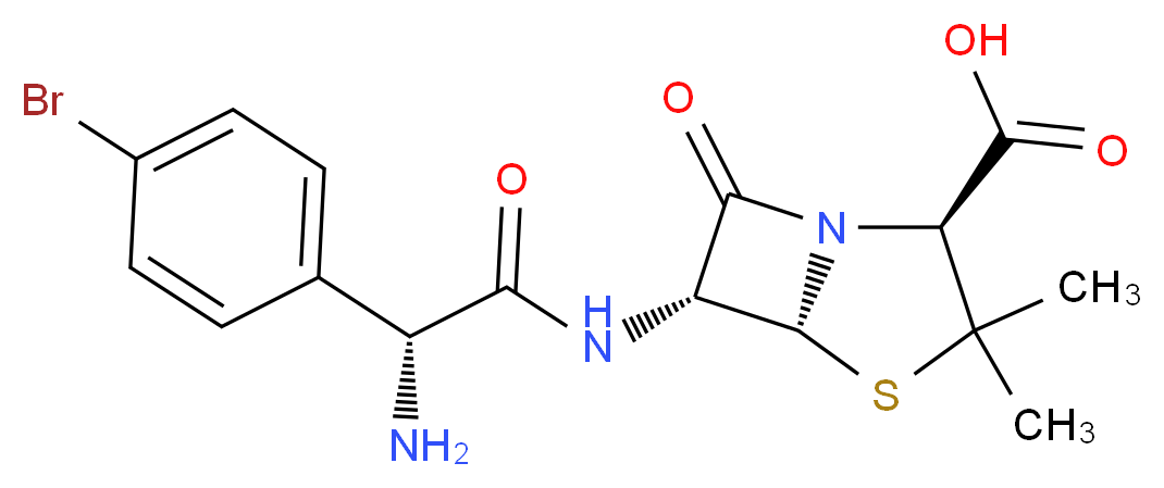 (2S,5R,6R)-6-[(2R)-2-amino-2-(4-bromophenyl)acetamido]-3,3-dimethyl-7-oxo-4-thia-1-azabicyclo[3.2.0]heptane-2-carboxylic acid_分子结构_CAS_1356019-52-7