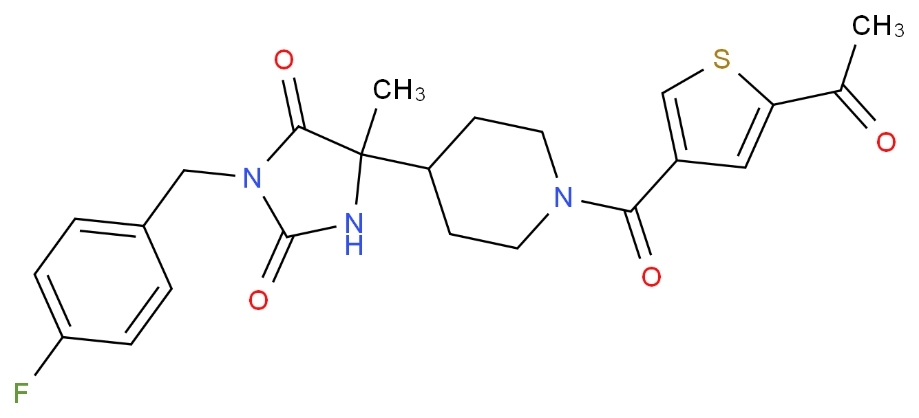 5-{1-[(5-acetyl-3-thienyl)carbonyl]-4-piperidinyl}-3-(4-fluorobenzyl)-5-methyl-2,4-imidazolidinedione_分子结构_CAS_)