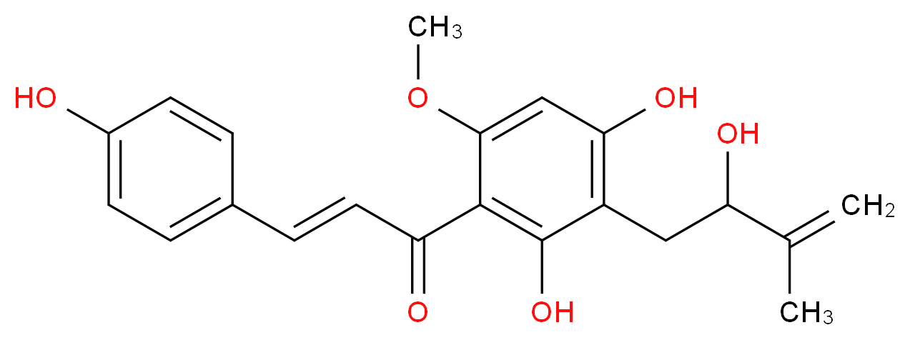 (2E)-1-[2,4-dihydroxy-3-(2-hydroxy-3-methylbut-3-en-1-yl)-6-methoxyphenyl]-3-(4-hydroxyphenyl)prop-2-en-1-one_分子结构_CAS_274675-25-1