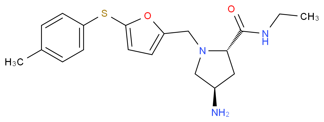 (2S,4R)-4-amino-N-ethyl-1-({5-[(4-methylphenyl)thio]-2-furyl}methyl)pyrrolidine-2-carboxamide_分子结构_CAS_)
