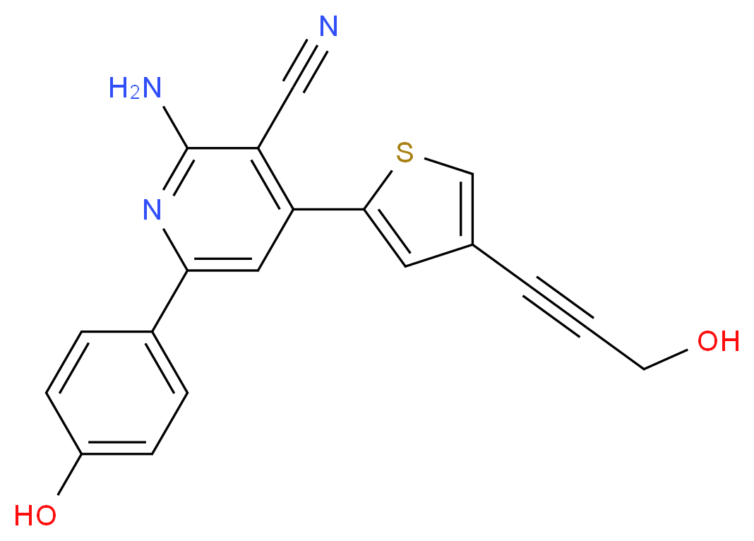 2-amino-6-(4-hydroxyphenyl)-4-[4-(3-hydroxyprop-1-yn-1-yl)-2-thienyl]nicotinonitrile_分子结构_CAS_)