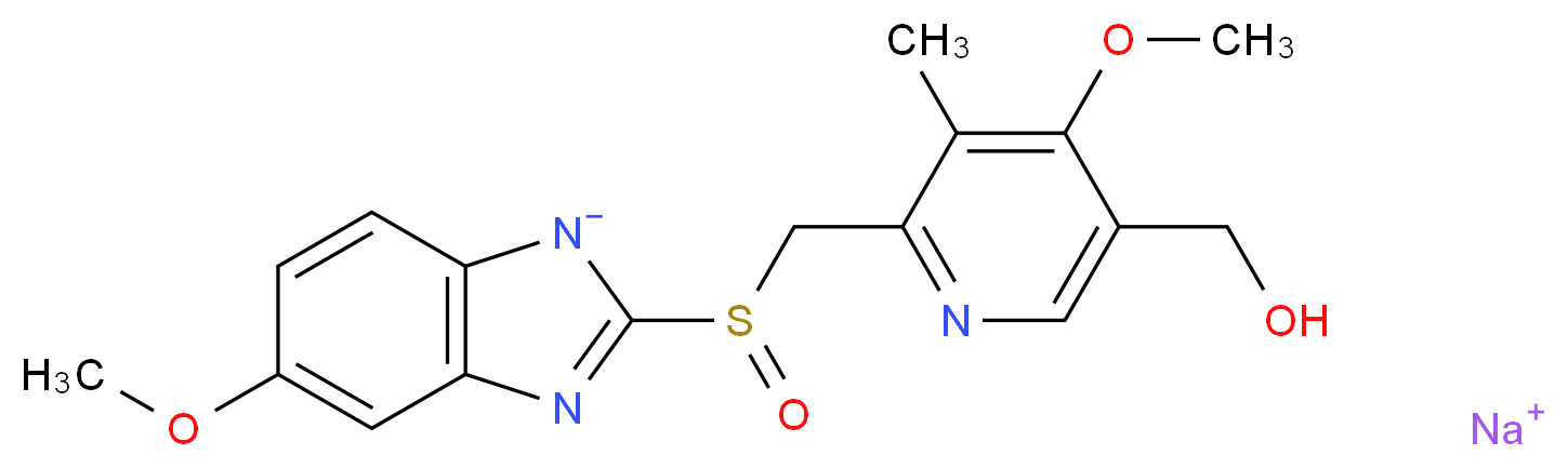 sodium 2-{[5-(hydroxymethyl)-4-methoxy-3-methylpyridin-2-yl]methanesulfinyl}-5-methoxy-1H-1,3-benzodiazol-1-ide_分子结构_CAS_92340-57-3