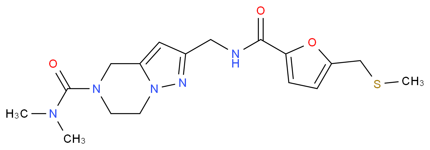 N,N-dimethyl-2-[({5-[(methylthio)methyl]-2-furoyl}amino)methyl]-6,7-dihydropyrazolo[1,5-a]pyrazine-5(4H)-carboxamide_分子结构_CAS_)