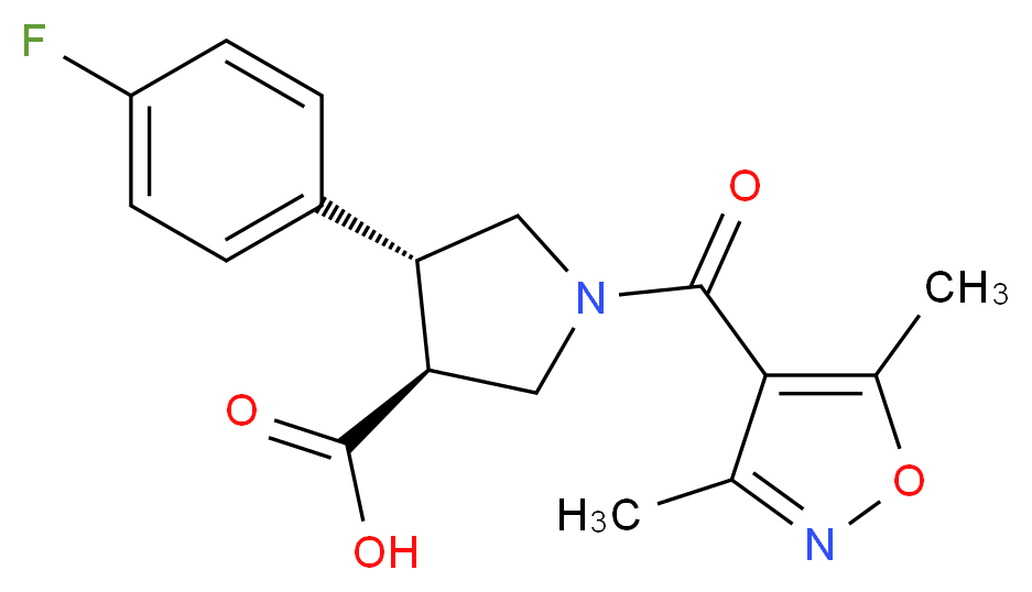 (3S*,4R*)-1-[(3,5-dimethylisoxazol-4-yl)carbonyl]-4-(4-fluorophenyl)pyrrolidine-3-carboxylic acid_分子结构_CAS_)