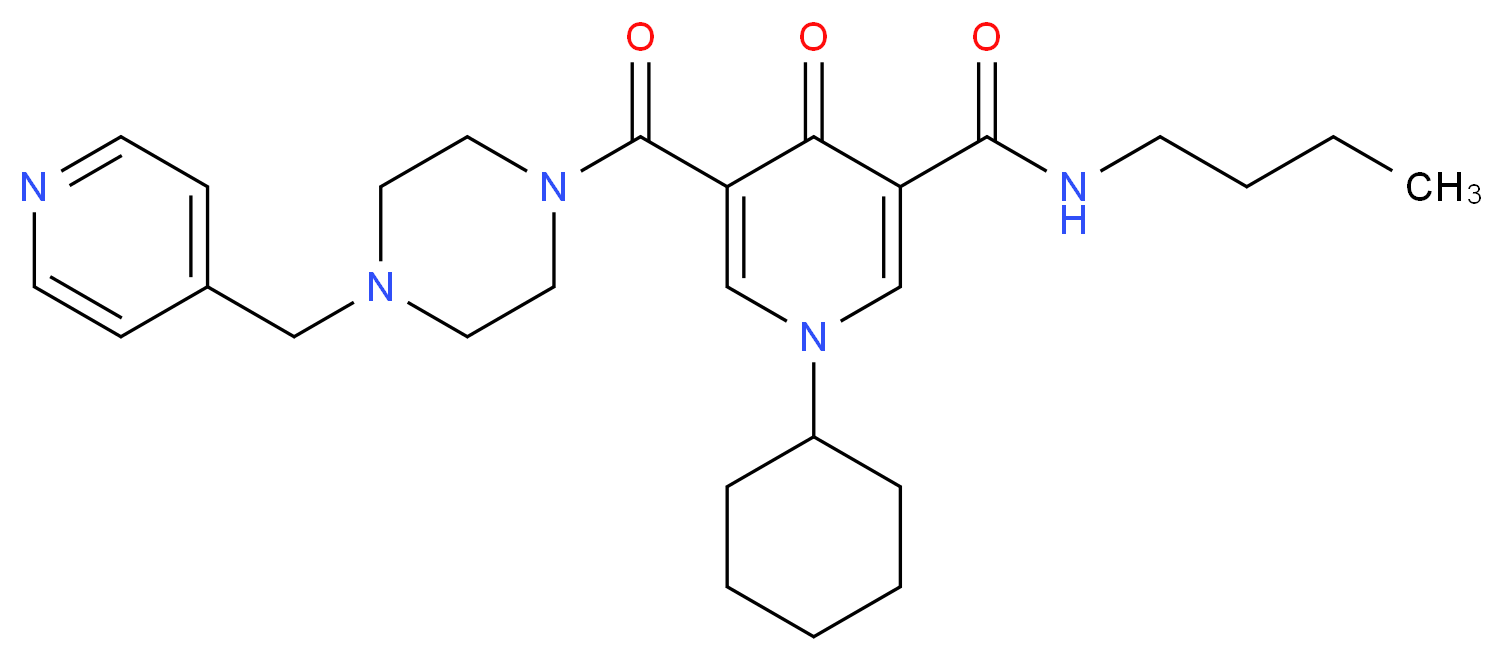 N-butyl-1-cyclohexyl-4-oxo-5-{[4-(4-pyridinylmethyl)-1-piperazinyl]carbonyl}-1,4-dihydro-3-pyridinecarboxamide_分子结构_CAS_)