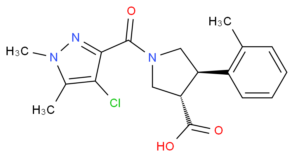 (3S*,4R*)-1-[(4-chloro-1,5-dimethyl-1H-pyrazol-3-yl)carbonyl]-4-(2-methylphenyl)pyrrolidine-3-carboxylic acid_分子结构_CAS_)