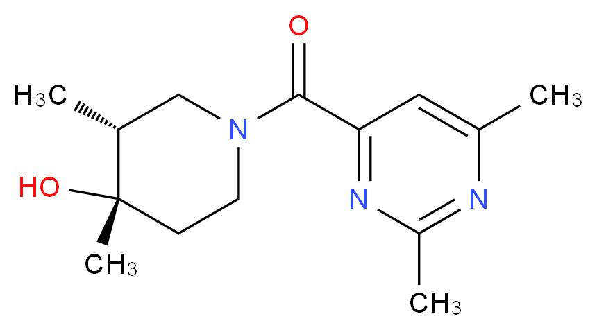 (3R*,4S*)-1-[(2,6-dimethylpyrimidin-4-yl)carbonyl]-3,4-dimethylpiperidin-4-ol_分子结构_CAS_)