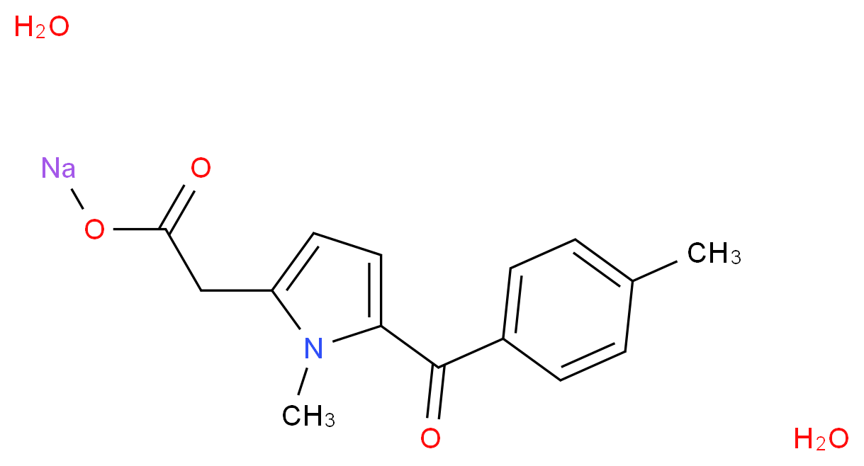 sodium 2-[1-methyl-5-(4-methylbenzoyl)-1H-pyrrol-2-yl]acetate dihydrate_分子结构_CAS_64490-92-2