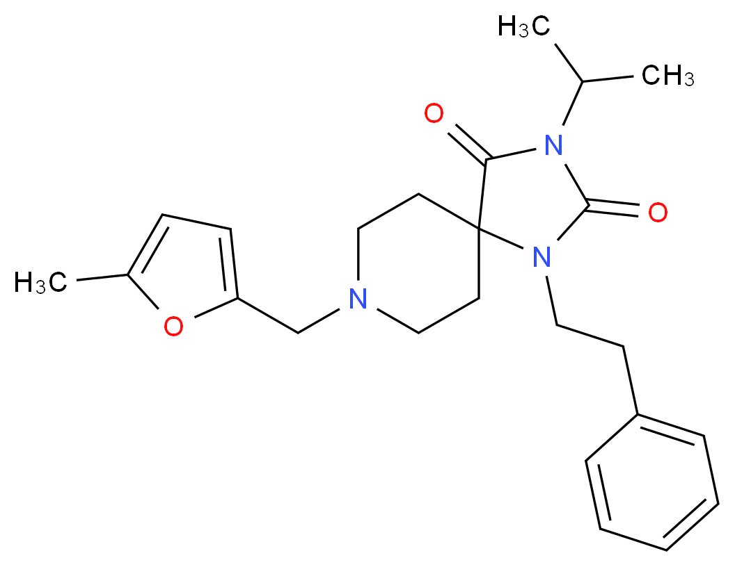 3-isopropyl-8-[(5-methyl-2-furyl)methyl]-1-(2-phenylethyl)-1,3,8-triazaspiro[4.5]decane-2,4-dione_分子结构_CAS_)