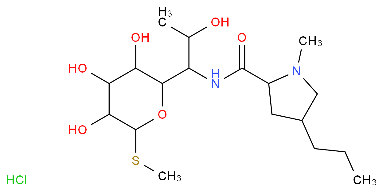 N-{2-hydroxy-1-[3,4,5-trihydroxy-6-(methylsulfanyl)oxan-2-yl]propyl}-1-methyl-4-propylpyrrolidine-2-carboxamide hydrochloride_分子结构_CAS_859-18-7