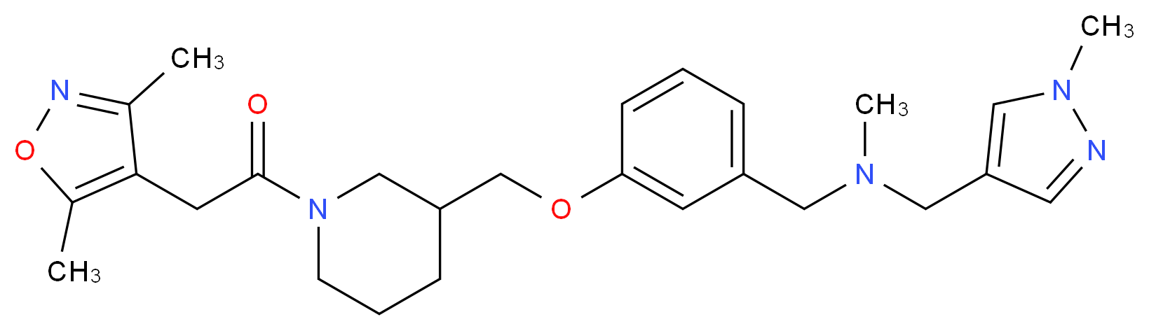 1-[3-({1-[(3,5-dimethyl-4-isoxazolyl)acetyl]-3-piperidinyl}methoxy)phenyl]-N-methyl-N-[(1-methyl-1H-pyrazol-4-yl)methyl]methanamine_分子结构_CAS_)