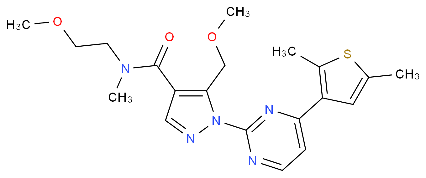 1-[4-(2,5-dimethyl-3-thienyl)-2-pyrimidinyl]-N-(2-methoxyethyl)-5-(methoxymethyl)-N-methyl-1H-pyrazole-4-carboxamide_分子结构_CAS_)