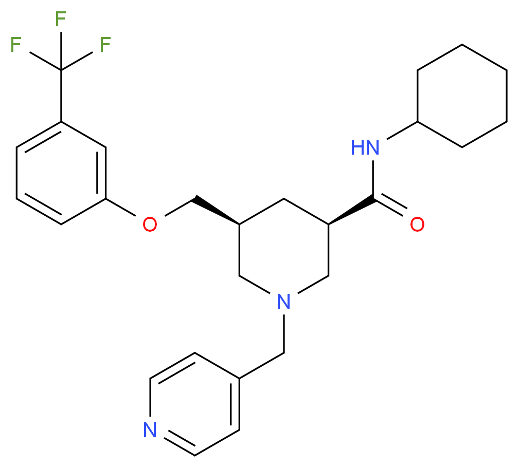 (3R,5S)-N-cyclohexyl-1-(4-pyridinylmethyl)-5-{[3-(trifluoromethyl)phenoxy]methyl}-3-piperidinecarboxamide_分子结构_CAS_)