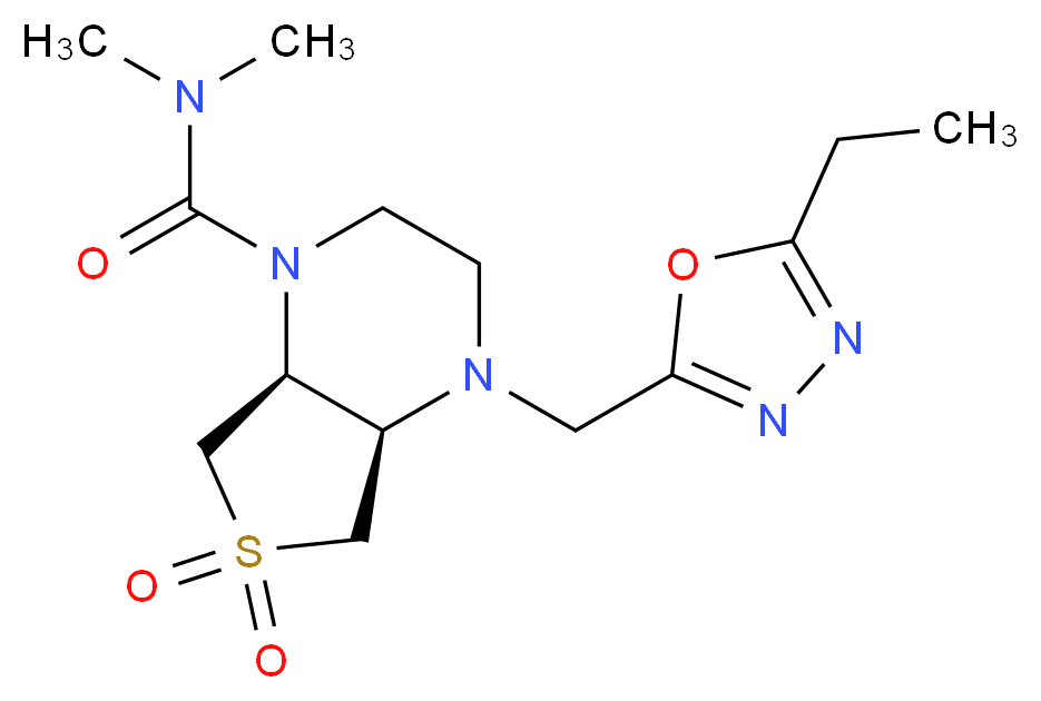 (4aR*,7aS*)-4-[(5-ethyl-1,3,4-oxadiazol-2-yl)methyl]-N,N-dimethylhexahydrothieno[3,4-b]pyrazine-1(2H)-carboxamide 6,6-dioxide_分子结构_CAS_)