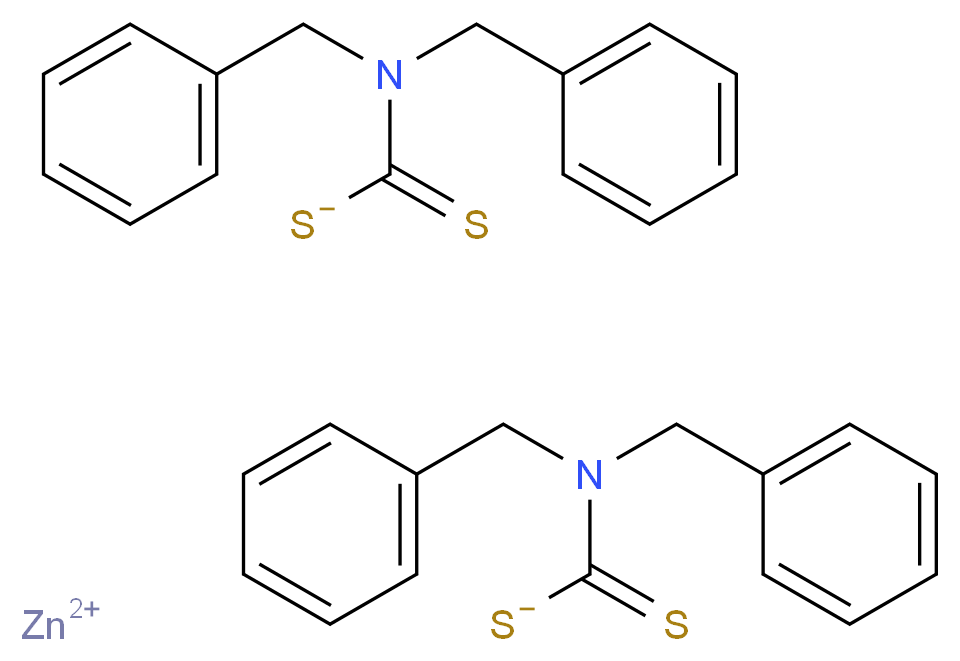 zinc(2+) ion bis((dibenzylcarbamothioyl)sulfanide)_分子结构_CAS_14726-36-4