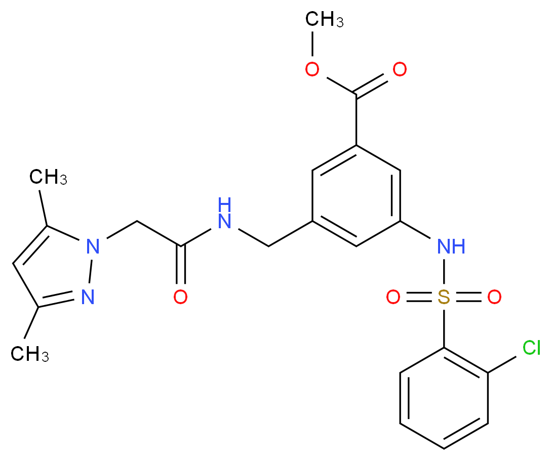 methyl 3-{[(2-chlorophenyl)sulfonyl]amino}-5-({[(3,5-dimethyl-1H-pyrazol-1-yl)acetyl]amino}methyl)benzoate_分子结构_CAS_)