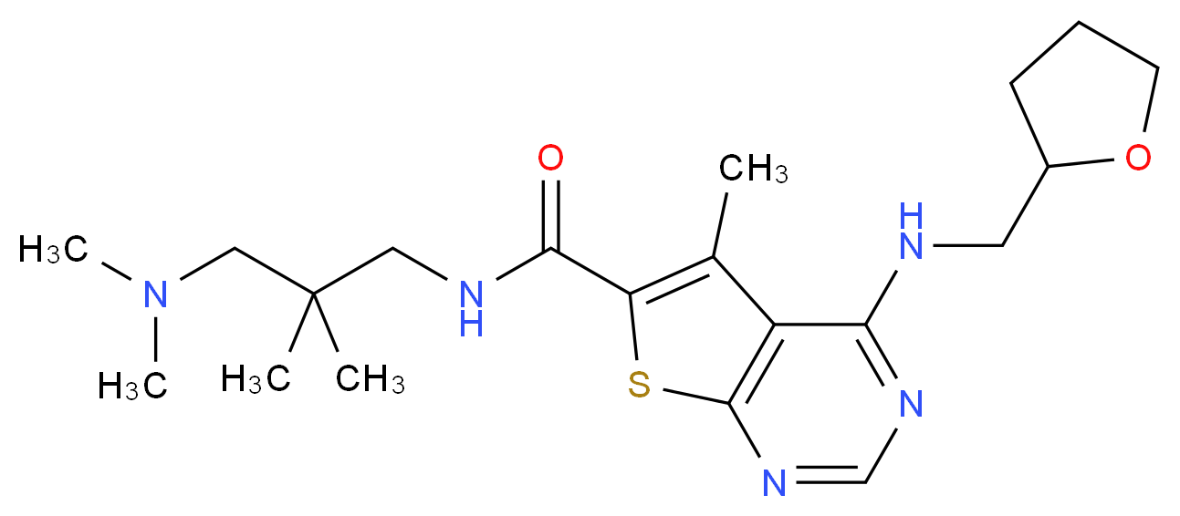 N-[3-(dimethylamino)-2,2-dimethylpropyl]-5-methyl-4-[(tetrahydro-2-furanylmethyl)amino]thieno[2,3-d]pyrimidine-6-carboxamide_分子结构_CAS_)