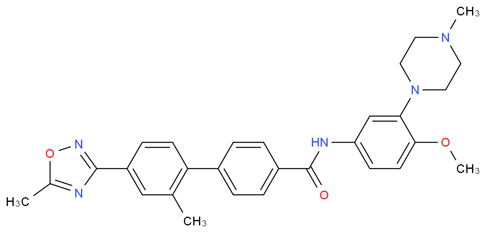 N-[4-methoxy-3-(4-methylpiperazin-1-yl)phenyl]-4-[2-methyl-4-(5-methyl-1,2,4-oxadiazol-3-yl)phenyl]benzamide_分子结构_CAS_148672-13-3