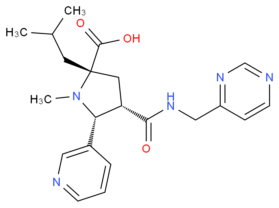 (2S*,4S*,5R*)-2-isobutyl-1-methyl-5-pyridin-3-yl-4-{[(pyrimidin-4-ylmethyl)amino]carbonyl}pyrrolidine-2-carboxylic acid_分子结构_CAS_)