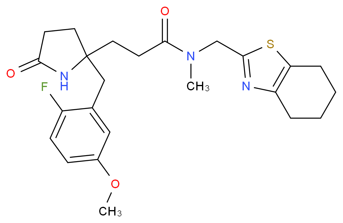 3-[2-(2-fluoro-5-methoxybenzyl)-5-oxo-2-pyrrolidinyl]-N-methyl-N-(4,5,6,7-tetrahydro-1,3-benzothiazol-2-ylmethyl)propanamide_分子结构_CAS_)