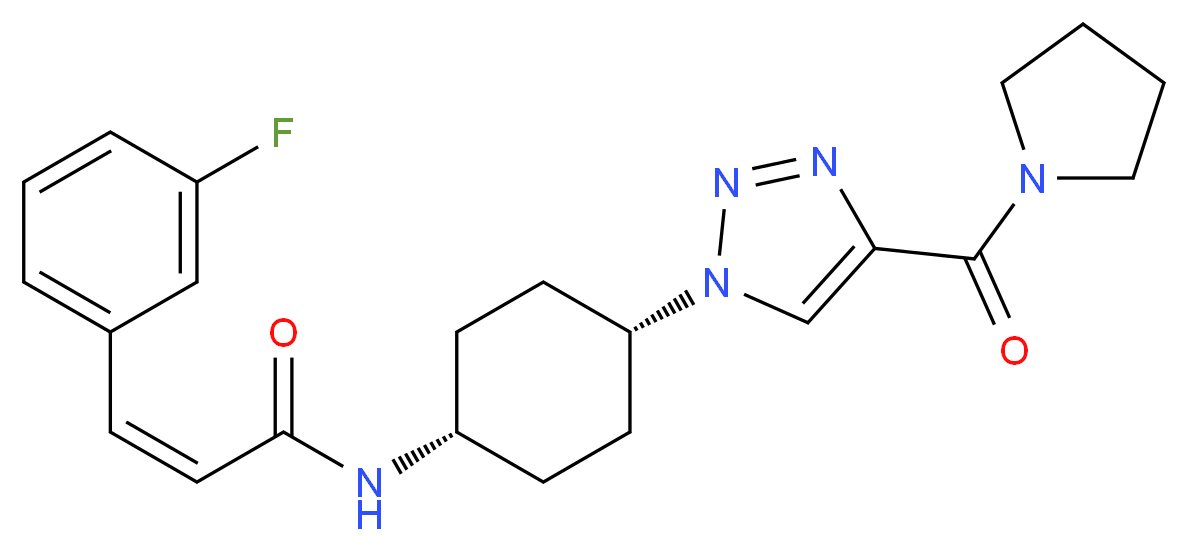 (2Z)-3-(3-fluorophenyl)-N-{cis-4-[4-(1-pyrrolidinylcarbonyl)-1H-1,2,3-triazol-1-yl]cyclohexyl}acrylamide_分子结构_CAS_)
