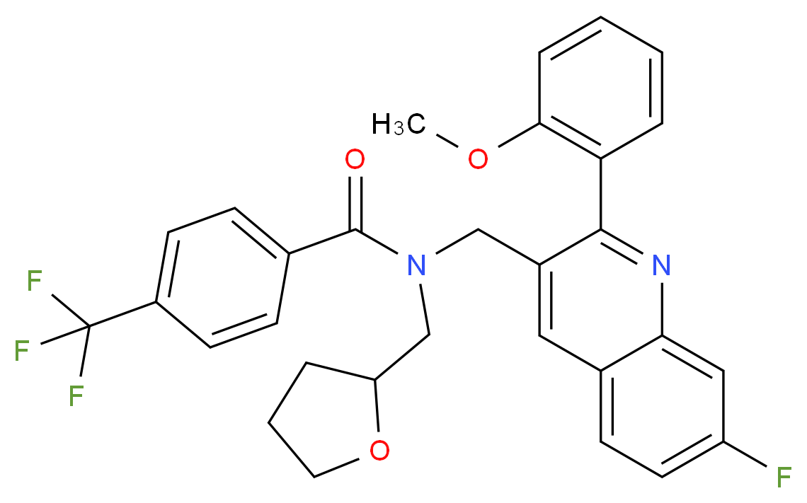 N-{[7-fluoro-2-(2-methoxyphenyl)-3-quinolinyl]methyl}-N-(tetrahydro-2-furanylmethyl)-4-(trifluoromethyl)benzamide_分子结构_CAS_)
