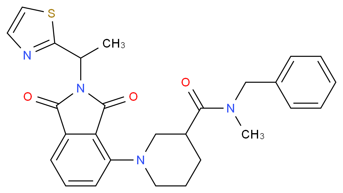 N-benzyl-1-{1,3-dioxo-2-[1-(1,3-thiazol-2-yl)ethyl]-2,3-dihydro-1H-isoindol-4-yl}-N-methyl-3-piperidinecarboxamide_分子结构_CAS_)