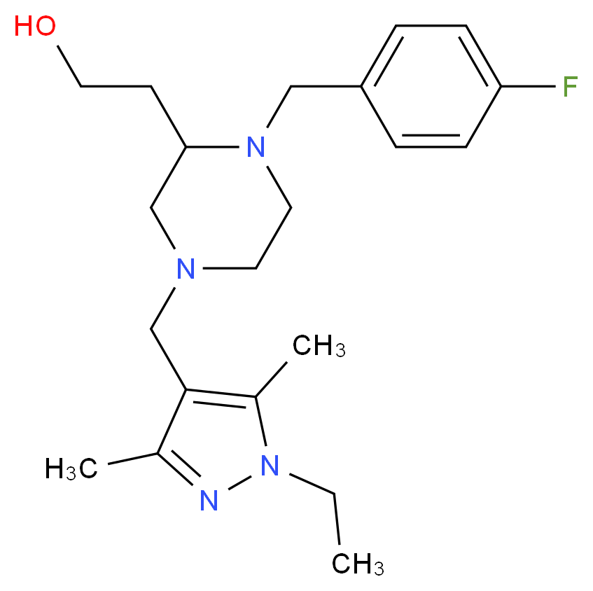 2-[4-[(1-ethyl-3,5-dimethyl-1H-pyrazol-4-yl)methyl]-1-(4-fluorobenzyl)-2-piperazinyl]ethanol_分子结构_CAS_)