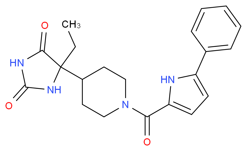 5-ethyl-5-{1-[(5-phenyl-1H-pyrrol-2-yl)carbonyl]piperidin-4-yl}imidazolidine-2,4-dione_分子结构_CAS_)