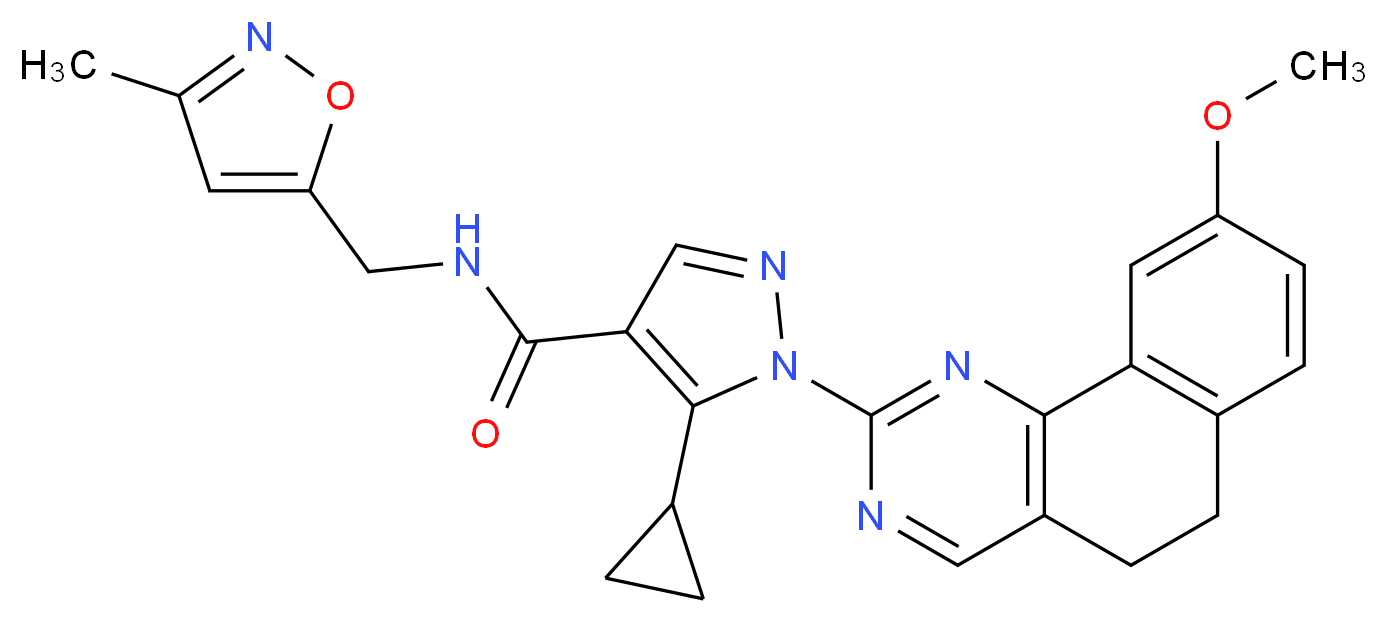 5-cyclopropyl-1-(9-methoxy-5,6-dihydrobenzo[h]quinazolin-2-yl)-N-[(3-methyl-5-isoxazolyl)methyl]-1H-pyrazole-4-carboxamide_分子结构_CAS_)