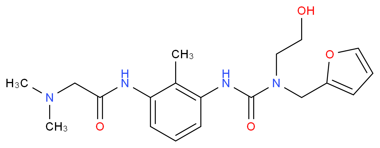 N~1~-[3-({[(2-furylmethyl)(2-hydroxyethyl)amino]carbonyl}amino)-2-methylphenyl]-N~2~,N~2~-dimethylglycinamide_分子结构_CAS_)