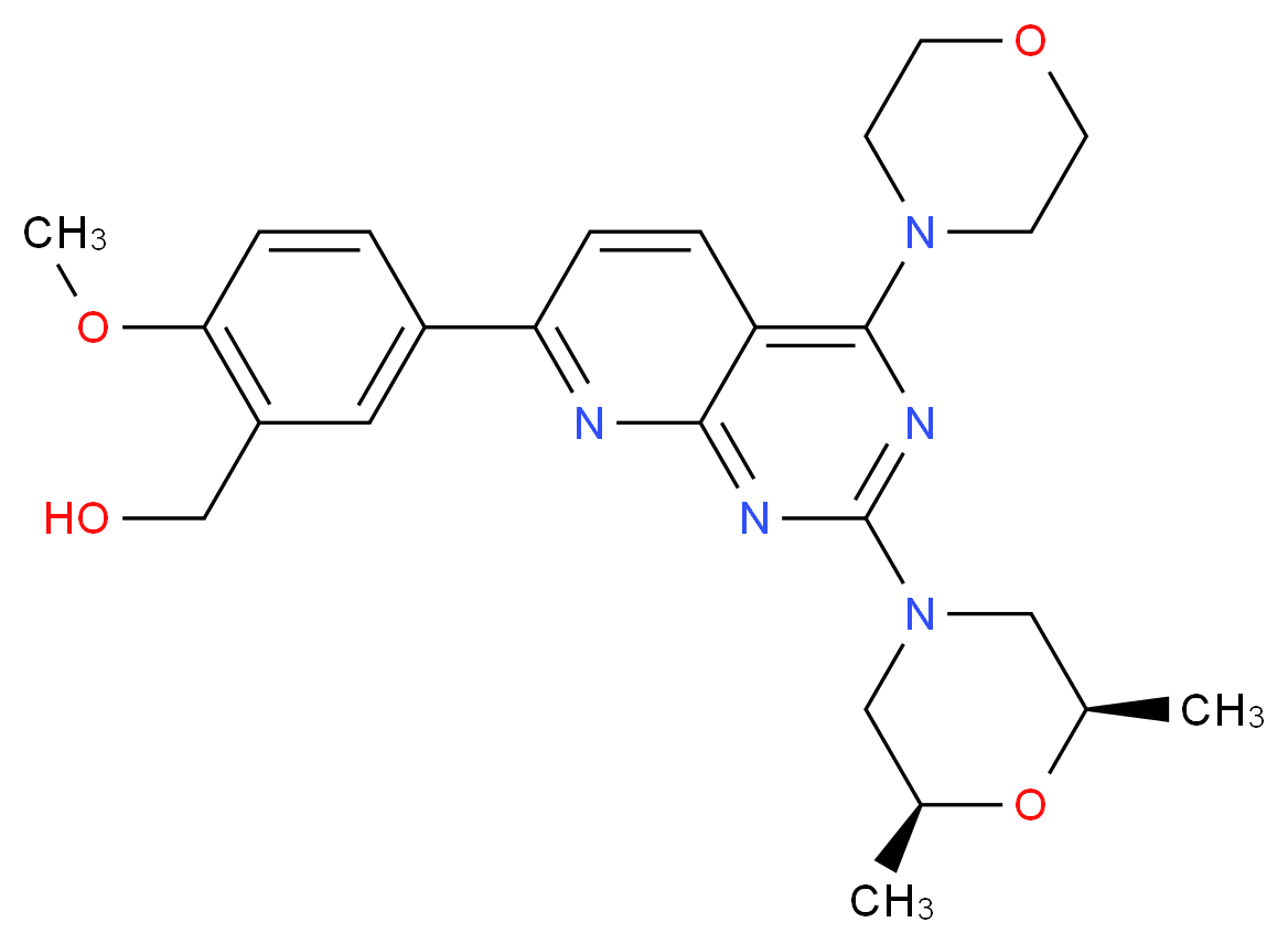 (5-{2-[(2R,6S)-2,6-dimethylmorpholin-4-yl]-4-(morpholin-4-yl)pyrido[2,3-d]pyrimidin-7-yl}-2-methoxyphenyl)methanol_分子结构_CAS_938440-64-3