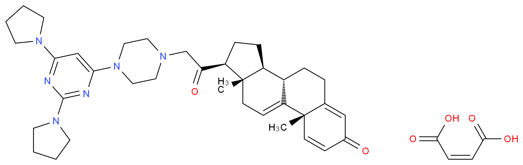 (2S,10S,11S,14S,15S)-14-(2-{4-[2,6-bis(pyrrolidin-1-yl)pyrimidin-4-yl]piperazin-1-yl}acetyl)-2,15-dimethyltetracyclo[8.7.0.0<sup>2</sup>,<sup>7</sup>.0<sup>1</sup><sup>1</sup>,<sup>1</sup><sup>5</sup>]heptadeca-1(17),3,6-trien-5-one; (2Z)-but-2-enedioic acid_分子结构_CAS_153190-29-5