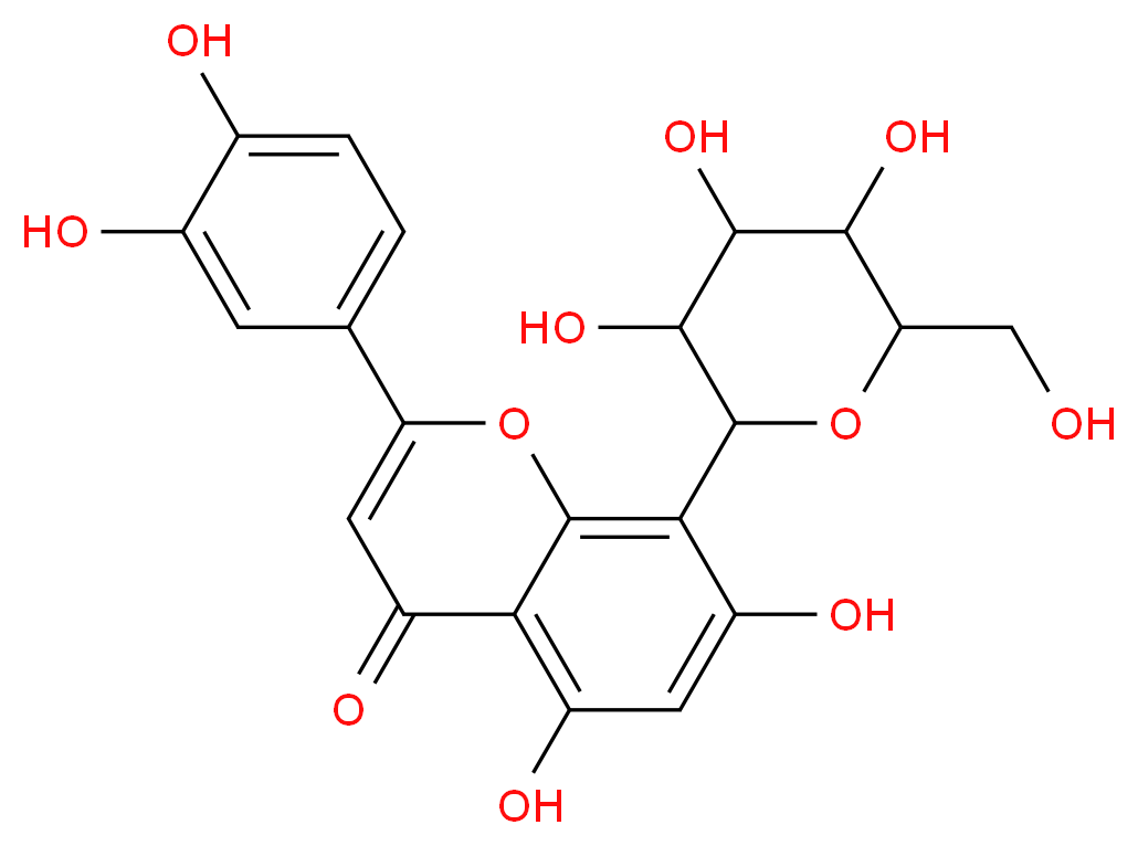 2-(3,4-dihydroxyphenyl)-5,7-dihydroxy-8-[3,4,5-trihydroxy-6-(hydroxymethyl)oxan-2-yl]-4H-chromen-4-one_分子结构_CAS_28608-75-5