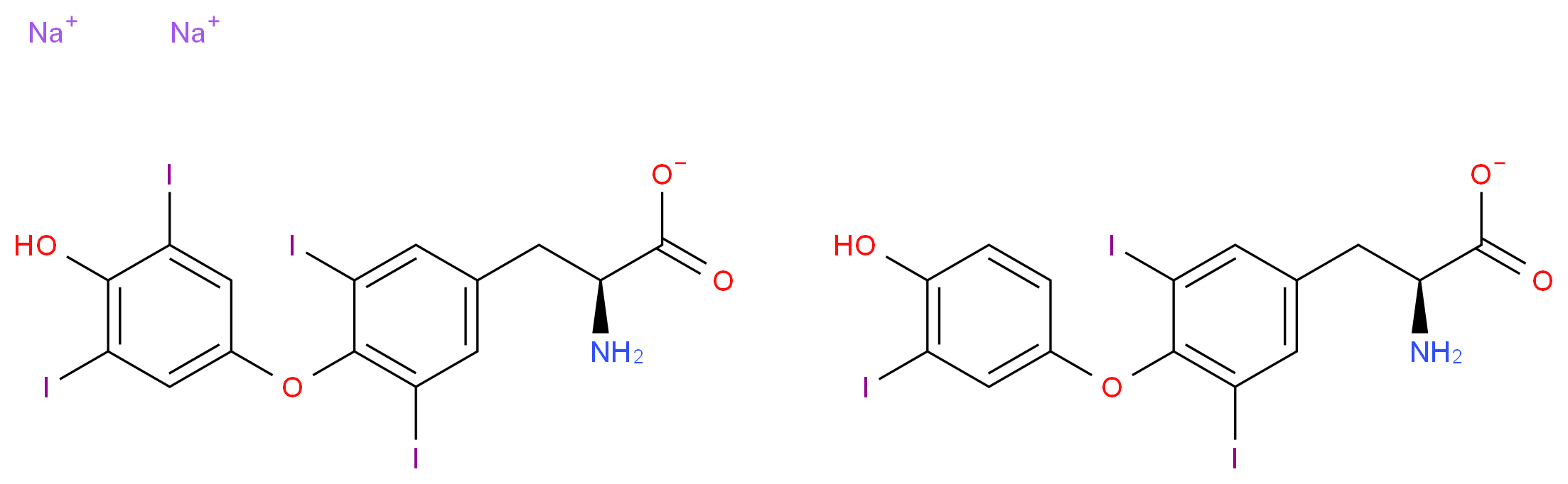 disodium (2S)-2-amino-3-[4-(4-hydroxy-3,5-diiodophenoxy)-3,5-diiodophenyl]propanoate (2S)-2-amino-3-[4-(4-hydroxy-3-iodophenoxy)-3,5-diiodophenyl]propanoate_分子结构_CAS_8065-29-0