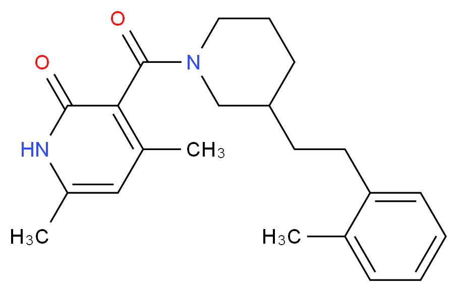 4,6-dimethyl-3-({3-[2-(2-methylphenyl)ethyl]-1-piperidinyl}carbonyl)-2(1H)-pyridinone_分子结构_CAS_)