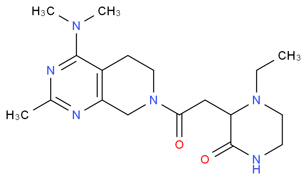 3-{2-[4-(dimethylamino)-2-methyl-5,8-dihydropyrido[3,4-d]pyrimidin-7(6H)-yl]-2-oxoethyl}-4-ethylpiperazin-2-one_分子结构_CAS_)