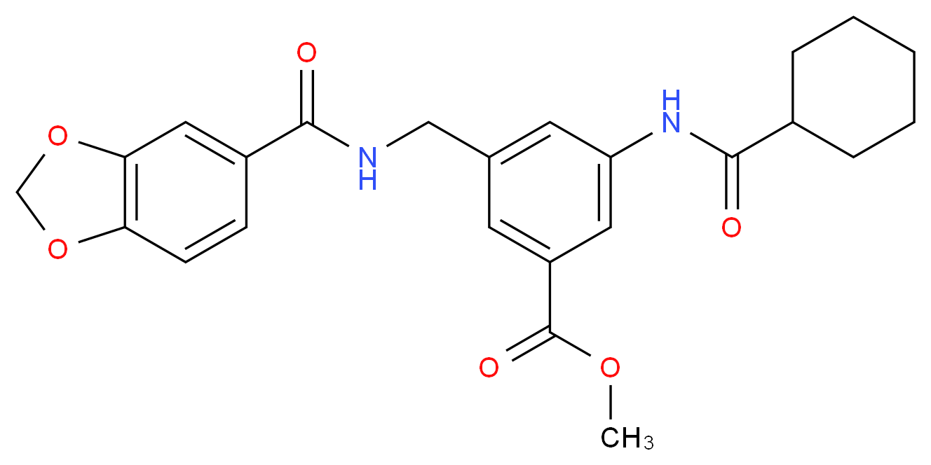 methyl 3-{[(1,3-benzodioxol-5-ylcarbonyl)amino]methyl}-5-[(cyclohexylcarbonyl)amino]benzoate_分子结构_CAS_)