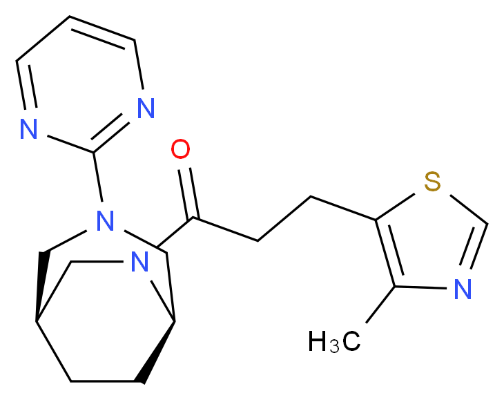 (1S*,5R*)-6-[3-(4-methyl-1,3-thiazol-5-yl)propanoyl]-3-(2-pyrimidinyl)-3,6-diazabicyclo[3.2.2]nonane_分子结构_CAS_)