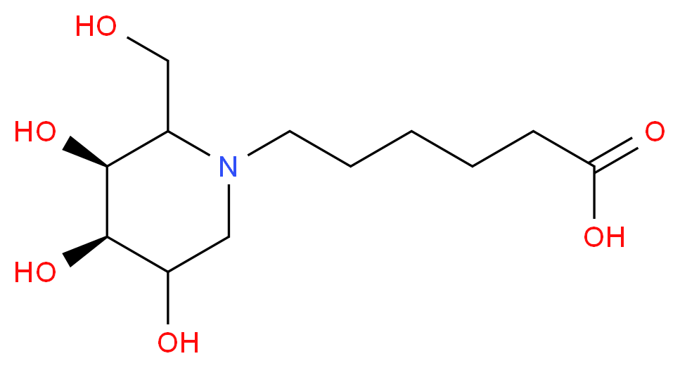 6-[(3S,4R)-3,4,5-trihydroxy-2-(hydroxymethyl)piperidin-1-yl]hexanoic acid_分子结构_CAS_1240479-07-5