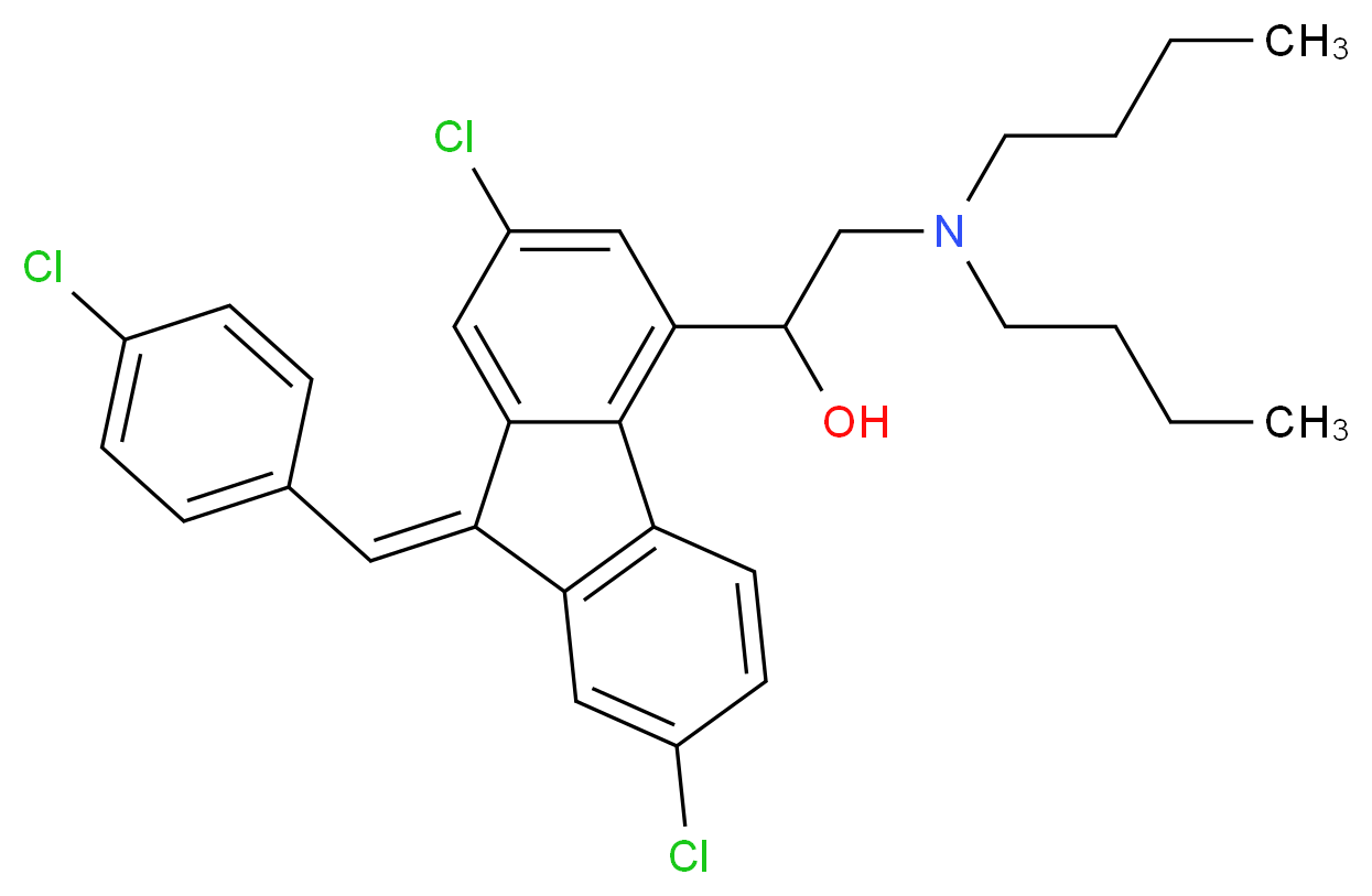 2-(dibutylamino)-1-[(9Z)-2,7-dichloro-9-[(4-chlorophenyl)methylidene]-9H-fluoren-4-yl]ethan-1-ol_分子结构_CAS_82186-77-4